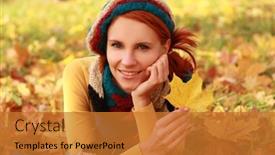  Presentation with walking - Audience pleasing theme consisting of young-girl-walking-in-autumn backdrop and a gold colored foreground