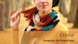  Presentation with autumn - Presentation theme consisting of young-girl-walking-in-autumn background and a gold colored foreground