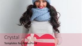  Presentation with winter blue - Presentation having young-girl-wearing-blue-knitted background and a coral colored foreground