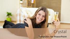  Presentation with champagne - Presentation theme with young-girl-with-a-glass background and a coral colored foreground