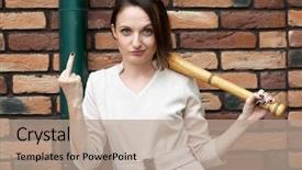  Presentation with wall street price - Slides having young girl with baseball bat background and a coral colored foreground