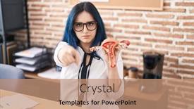  Presentation with girl model - Presentation theme with young-girl-with-blue-hair background and a coral colored foreground