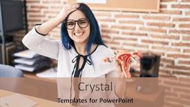  Presentation with girl model - Slide deck with young-girl-with-blue-hair background and a coral colored foreground