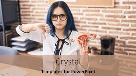  Presentation with face pain - Presentation design featuring young-girl-with-blue-hair background and a coral colored foreground