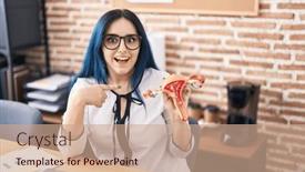  Presentation with girl model - Presentation theme enhanced with young-girl-with-blue-hair background and a coral colored foreground