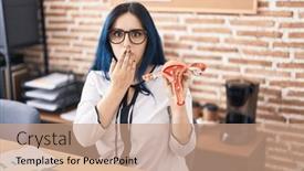  Presentation with girl model - PPT theme enhanced with young-girl-with-blue-hair background and a coral colored foreground