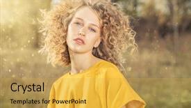  Presentation with hair dress - Presentation design consisting of young girl with curly fair background and a yellow colored foreground