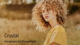  Presentation with hair dress - Cool new PPT theme with young girl with curly fair backdrop and a gold colored foreground