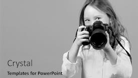 Presentation with fancy - PPT theme enhanced with young-girl-with-fancy-camera background and a light gray colored foreground