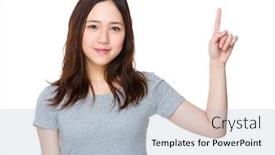  Presentation with finger point - Slide set with young girl with finger point up background and a light blue colored foreground