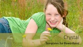  Presentation with field - Colorful PPT theme enhanced with young-girl-with-flower backdrop and a gold colored foreground