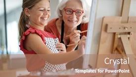 Presentation with canvas - Cool new slide set with young-girl-with-grandmother-painting backdrop and a coral colored foreground