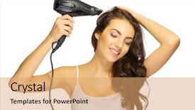  Presentation with hair - Colorful slide deck enhanced with young girl with hair dryer backdrop and a coral colored foreground