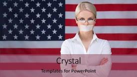  Presentation with american flag - Presentation theme featuring young girl with her mouth background and a violet colored foreground