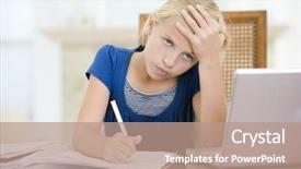 Presentation with young man holdng laptop on lap money - PPT theme enhanced with young girl with laptop doing background and a coral colored foreground