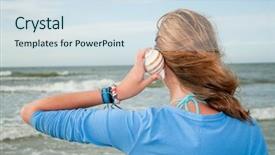  Presentation with shell - Slide deck enhanced with young girl with shell at the beach background and a sky blue colored foreground