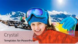  Presentation with ski - Amazing slide deck having young-girl-with-ski backdrop and a red colored foreground