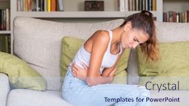  Presentation with stomach - Slide set featuring gastritis - young girl with stomach ache background and a sky blue colored foreground