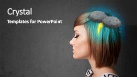  Presentation with thunderstorm - Cool new slide set with young girl with thunderstorm lightning headache illustration backdrop and a dark gray colored foreground