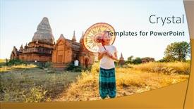  Presentation with ancient temples - Slide deck with young-girl-with-traditional-burmese background and a sky blue colored foreground