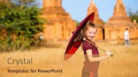  Presentation with ancient temples - PPT theme having young-girl-with-traditional-burmese background and a yellow colored foreground