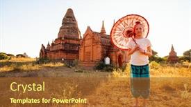  Presentation with ancient temples - Audience pleasing slides consisting of young-girl-with-traditional-burmese backdrop and a tawny brown colored foreground