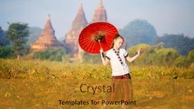  Presentation with ancient temples - Cool new theme with young-girl-with-traditional-burmese backdrop and a gold colored foreground