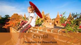  Presentation with ancient temples - PPT layouts enhanced with young-girl-with-traditional-burmese background and a gold colored foreground