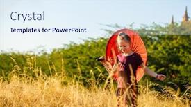  Presentation with ancient temples - Colorful slide set enhanced with young-girl-with-traditional-burmese backdrop and a sky blue colored foreground