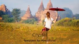  Presentation with myanmar bagan - Slide set enhanced with young-girl-with-traditional-burmese background and a gold colored foreground