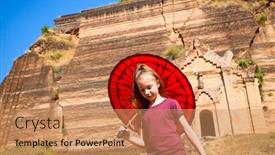  Presentation with umbrella - Amazing presentation design having young-girl-with-traditional-burmese backdrop and a coral colored foreground