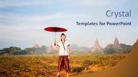  Presentation with ancient temples - Colorful presentation theme enhanced with young-girl-with-traditional-burmese backdrop and a sky blue colored foreground