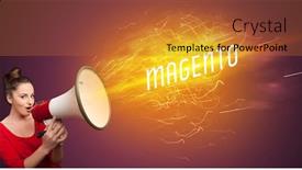  Presentation with online shopping - Slide deck enhanced with young-girld-shouting-in-megaphone background and a red colored foreground