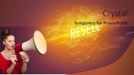  Presentation with online shopping - Beautiful slide deck featuring young-girld-shouting-in-megaphone backdrop and a red colored foreground