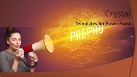  Presentation with online shopping - Colorful slide set enhanced with young-girld-shouting-in-megaphone backdrop and a red colored foreground