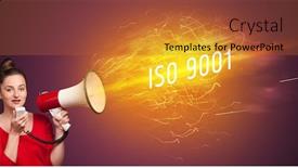  Presentation with iso - Colorful presentation theme enhanced with young-girld-shouting-in-megaphone backdrop and a red colored foreground