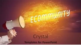  Presentation with online shopping - Slides having young-girld-shouting-in-megaphone background and a red colored foreground