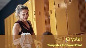  Presentation with locker room - Cool new slides with young-girls-at-the-locker backdrop and a tawny brown colored foreground