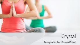  Presentation with yoga - Beautiful presentation theme featuring sunset lake bokod with pier and fishing wooden cottages power plant in background hungary backdrop and a dark gray colored foreground.