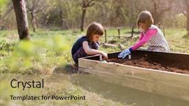  Presentation with urban neighborhood community development - Cool new slide set with young girls gardening in urban backdrop and a coral colored foreground