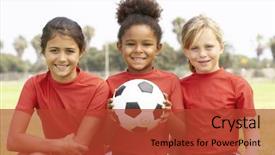  Presentation with football girls - Amazing presentation theme having young girls in football team backdrop and a red colored foreground
