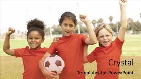  Presentation with football girls - Beautiful presentation theme featuring young girls in football team backdrop and a red colored foreground