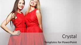  Presentation with girl in red dress - Cool new presentation theme with young girls in red dress backdrop and a soft green colored foreground