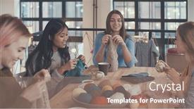  Presentation with knitting - Presentation theme with young-girls-in-the-knitting background and a coral colored foreground