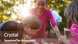  Presentation with party - Slide set enhanced with young girls laugh while apple background and a tawny brown colored foreground