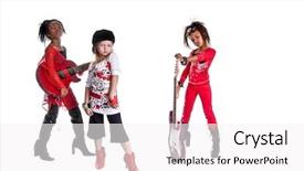  Presentation with multi ethnic group - Slide deck featuring young girls playing girl band background and a white colored foreground