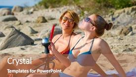  Presentation with hookah - Audience pleasing slides consisting of two young girls smoking a hookah on the sandy beach backdrop and a coral colored foreground