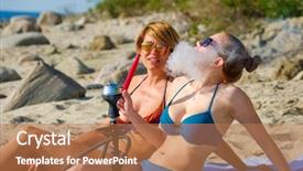  Presentation with hookah - Theme featuring two young girls smoking a hookah on the sandy beach background and a coral colored foreground