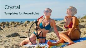  Presentation with hookah - Slide deck featuring two young girls smoking a hookah on the sandy beach background and a sky blue colored foreground
