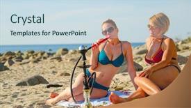  Presentation with hookah - Amazing slide deck having two young girls smoking a hookah on the sandy beach backdrop and a sky blue colored foreground